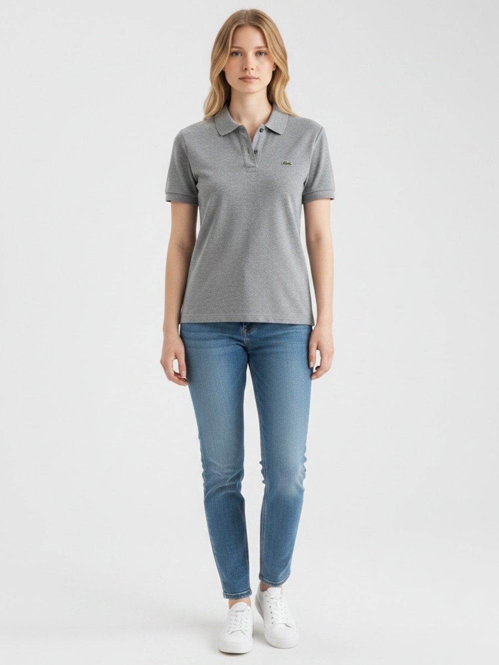 Lacoste Grey Pique Cotton Short Sleeve Polo Shirt Women’s Size 34 XS
